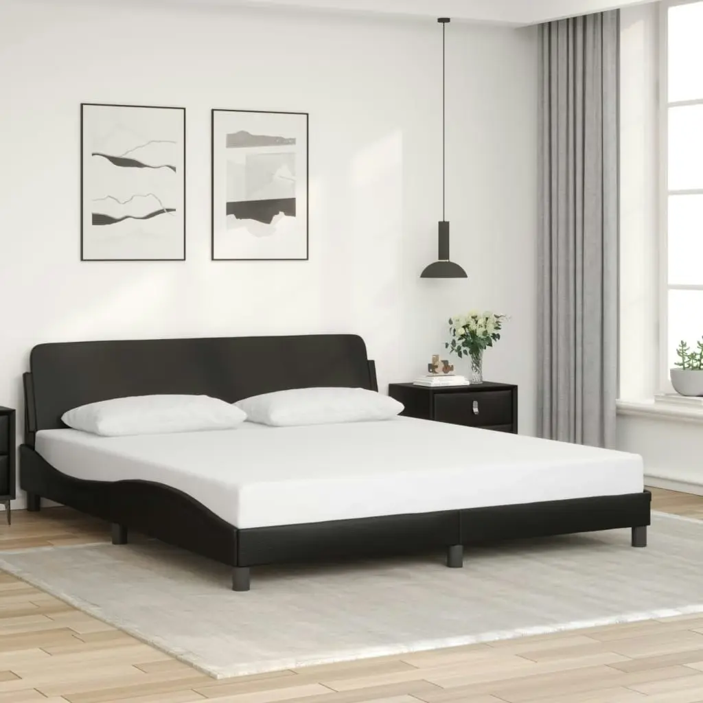 Bed Frame with Headboard Black 183x203 cm King Size Faux Leather 373238