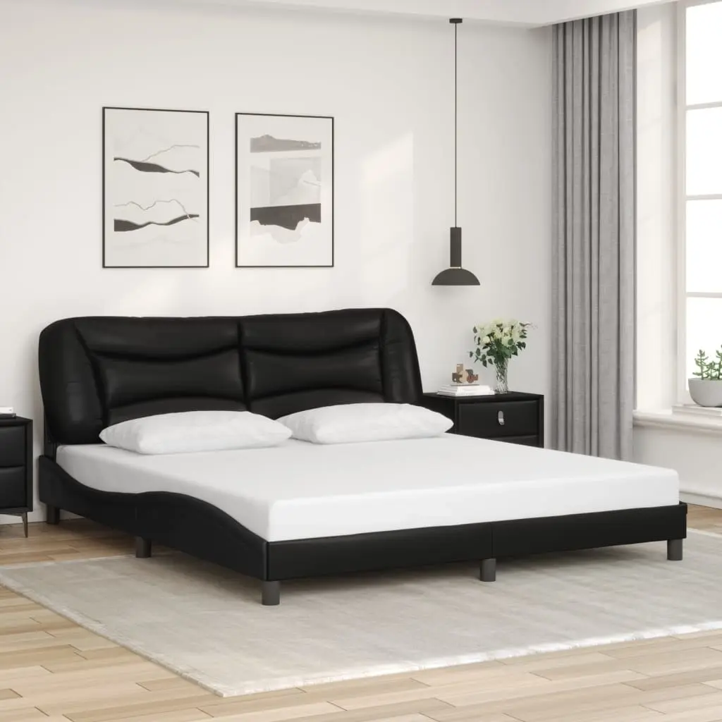 Bed Frame with Headboard Black 183x203 cm King Size Faux Leather 3208016