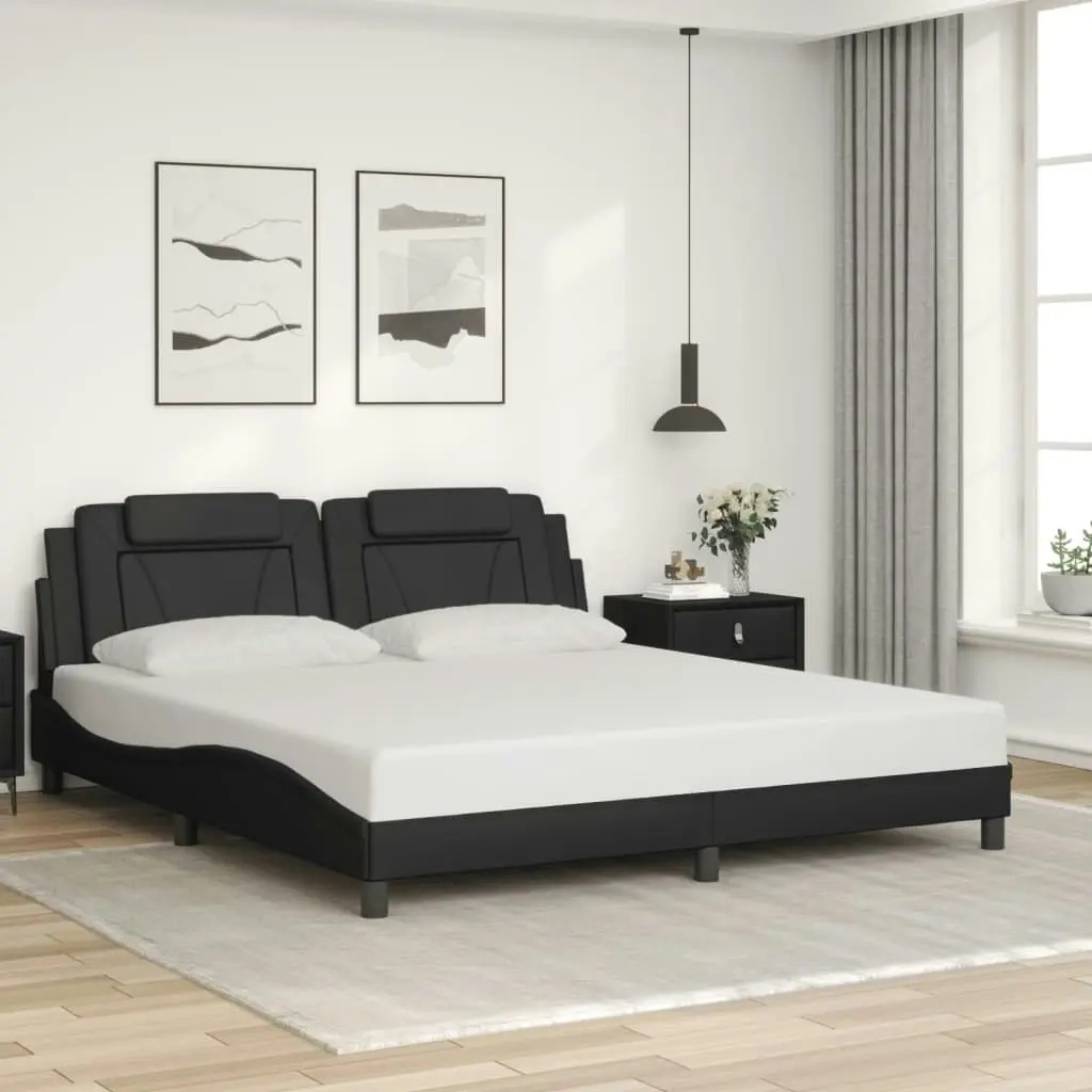 Bed Frame with Headboard Black 183x203 cm King Size Faux Leather 3208272