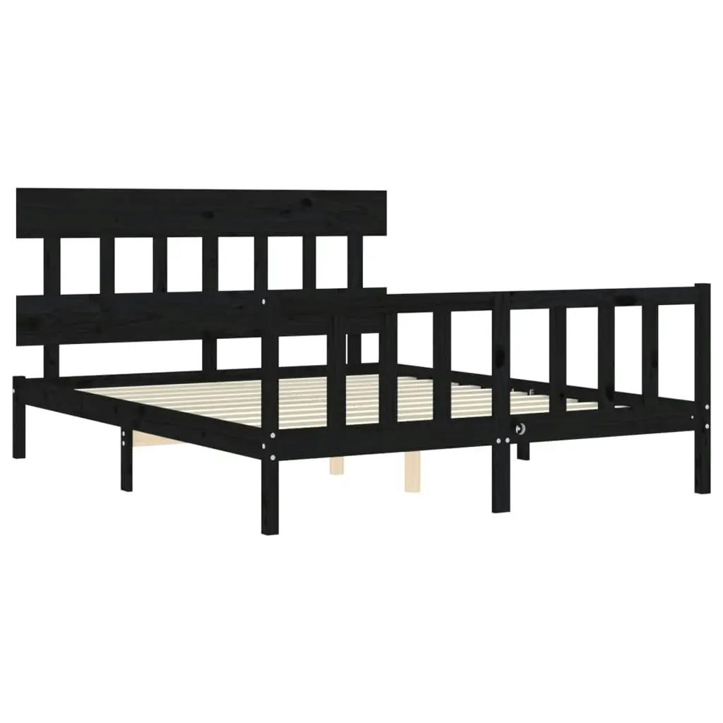 Bed Frame without Mattress Black 150x200 cm Solid Wood Pine 3193345