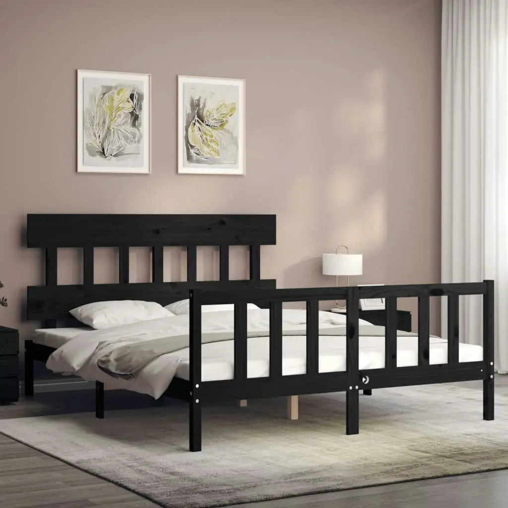 Bed Frame without Mattress Black 150x200 cm Solid Wood Pine 3193345