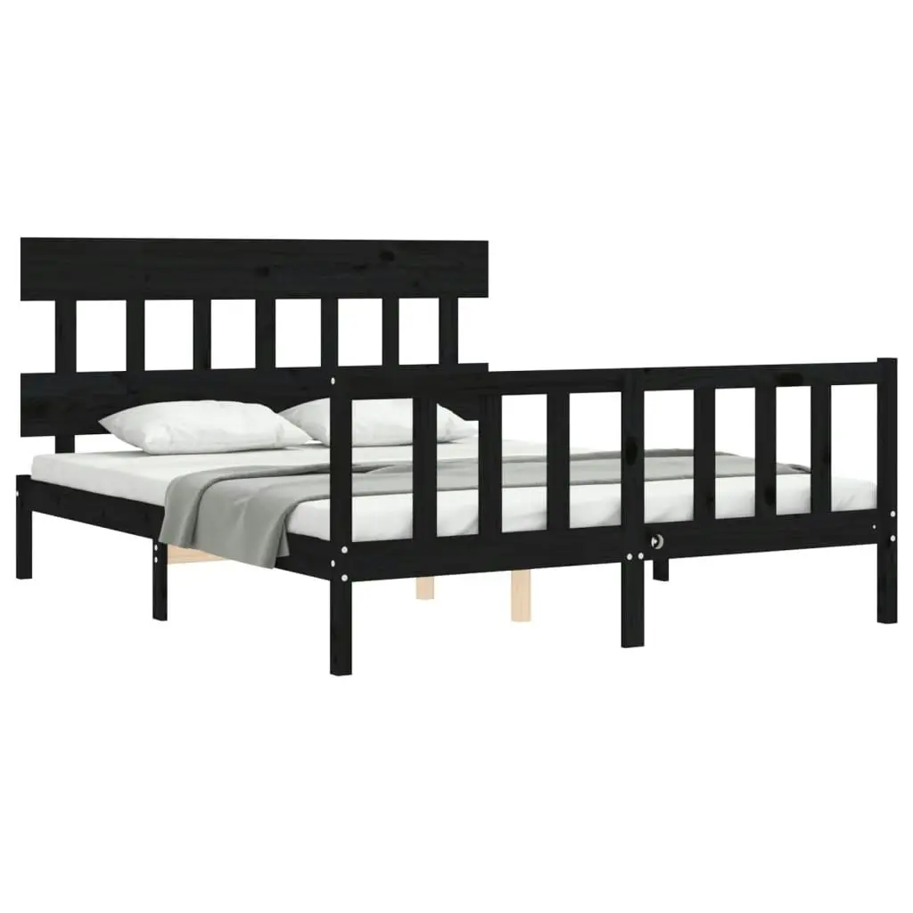 Bed Frame without Mattress Black 150x200 cm Solid Wood Pine 3193345