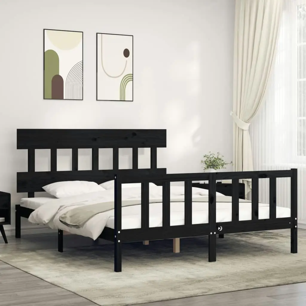 Bed Frame without Mattress Black 150x200 cm Solid Wood Pine 3193345