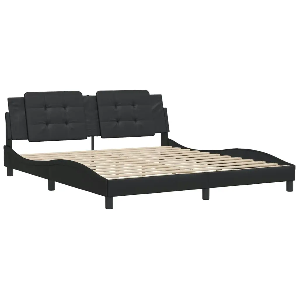 Bed Frame with Headboard Black 183x203 cm King Size Faux Leather 3208282