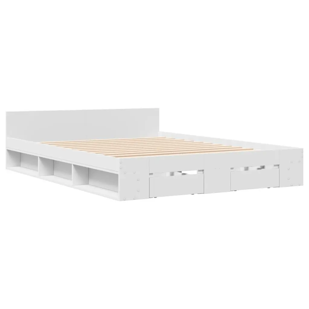 Bed Frame with Drawers White 135x190 cm Engineered Wood 3280769