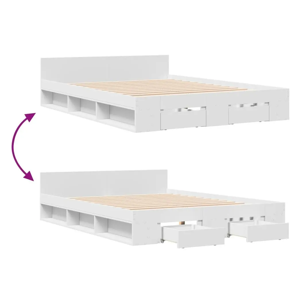 Bed Frame with Drawers White 135x190 cm Engineered Wood 3280769