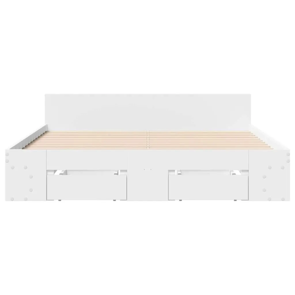 Bed Frame with Drawers White 135x190 cm Engineered Wood 3280769