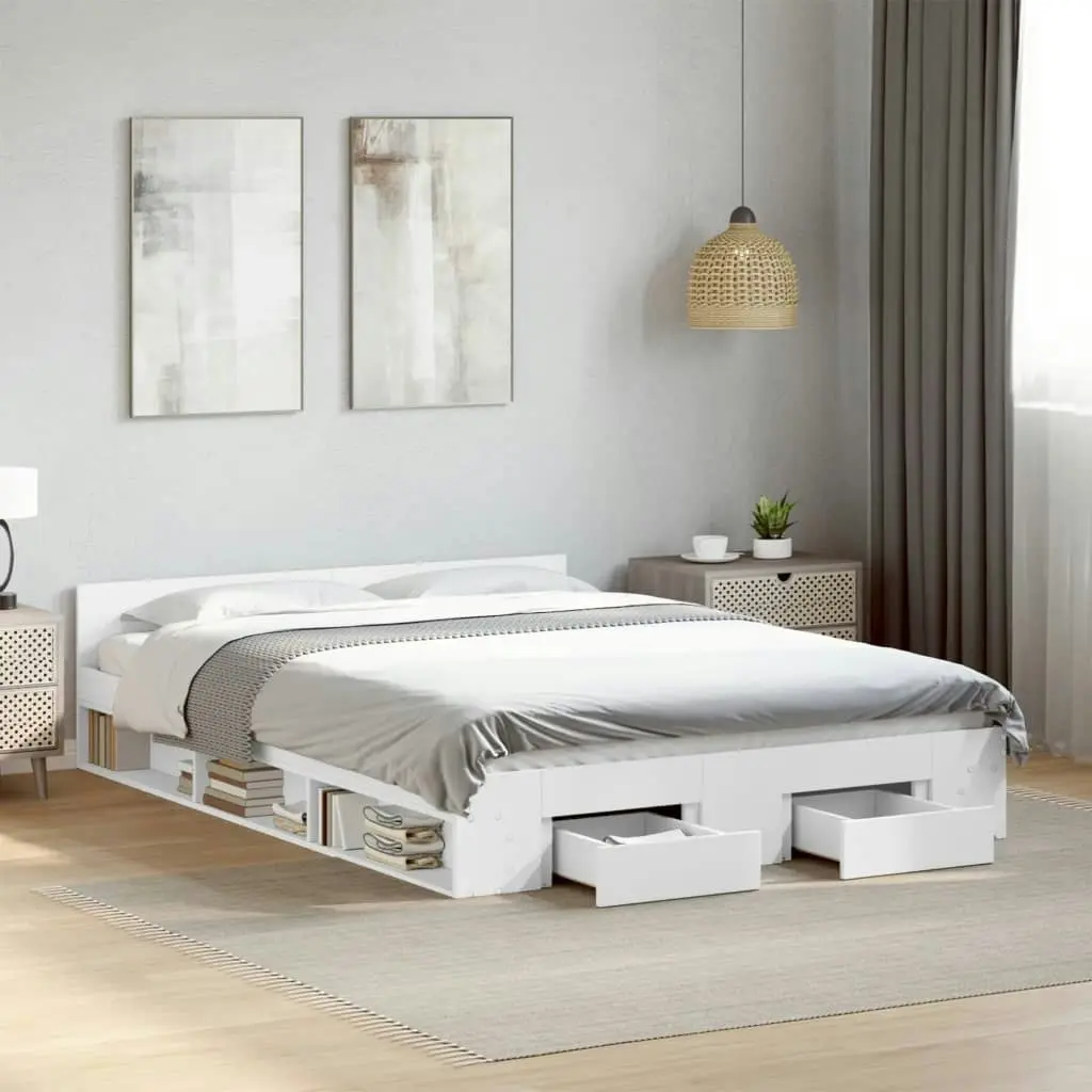 Bed Frame with Drawers White 135x190 cm Engineered Wood 3280769