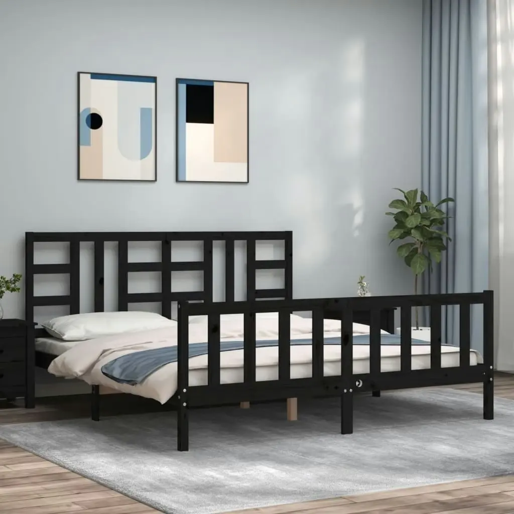 Bed Frame without Mattress Black 183x203 cm King Solid Wood Pine 3191990