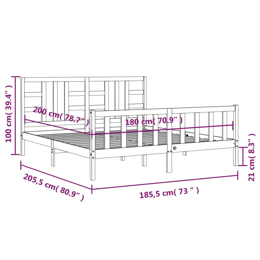 Bed Frame without Mattress Black 183x203 cm King Solid Wood Pine 3191990