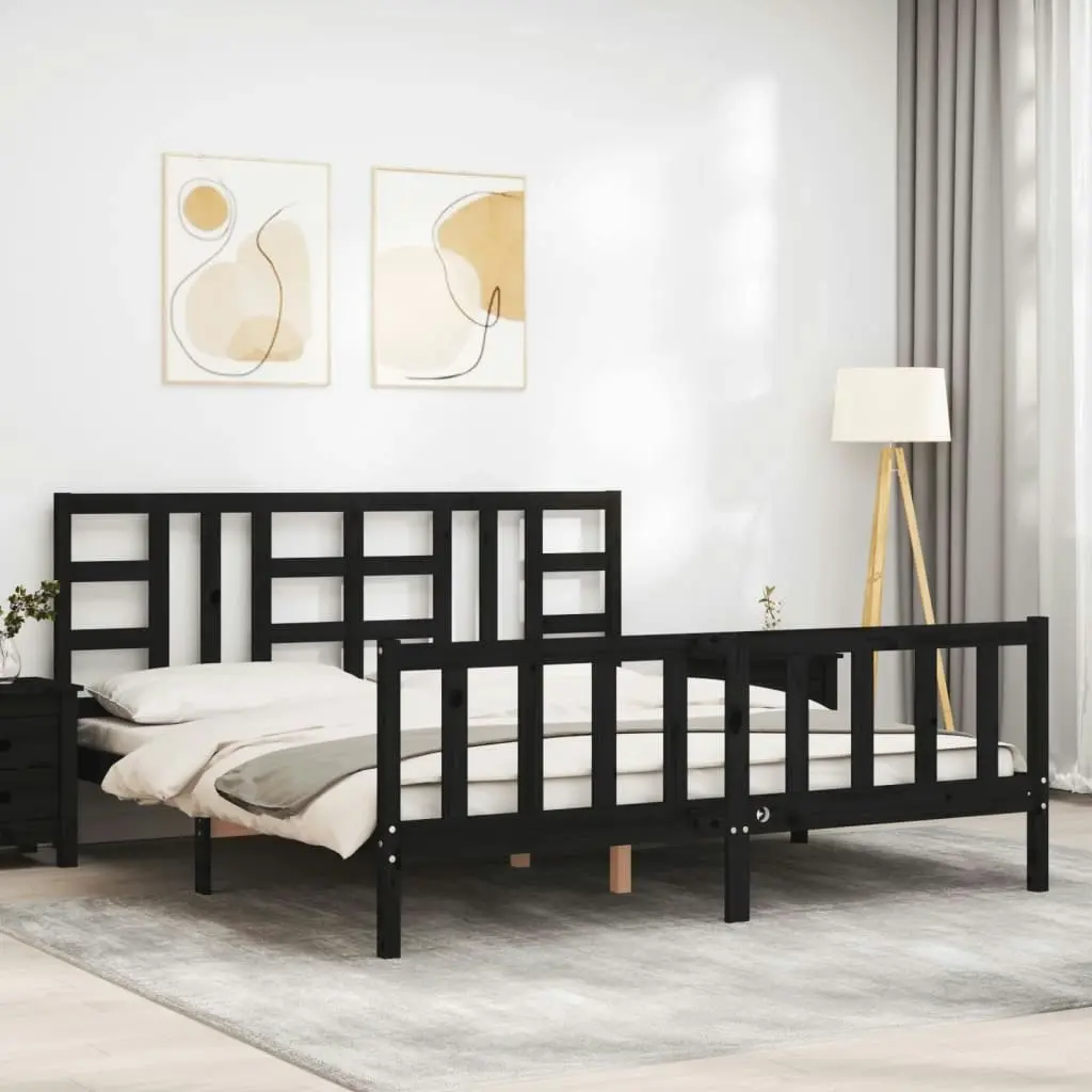 Bed Frame without Mattress Black 183x203 cm King Solid Wood Pine 3191990