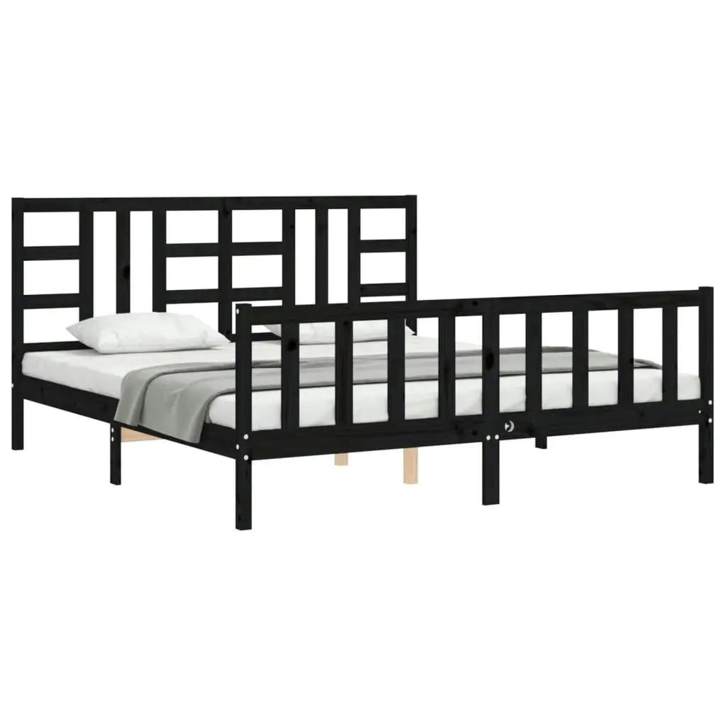 Bed Frame without Mattress Black 183x203 cm King Solid Wood Pine 3191990