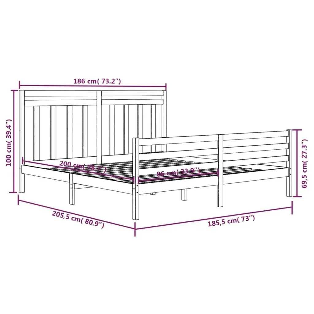 Bed Frame White Solid Wood 183x203 cm King Size 3105331