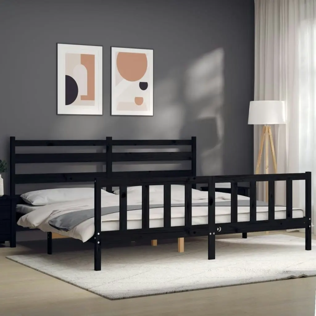 Bed Frame without Mattress Black 183x203 cm King Solid Wood Pine 3192055