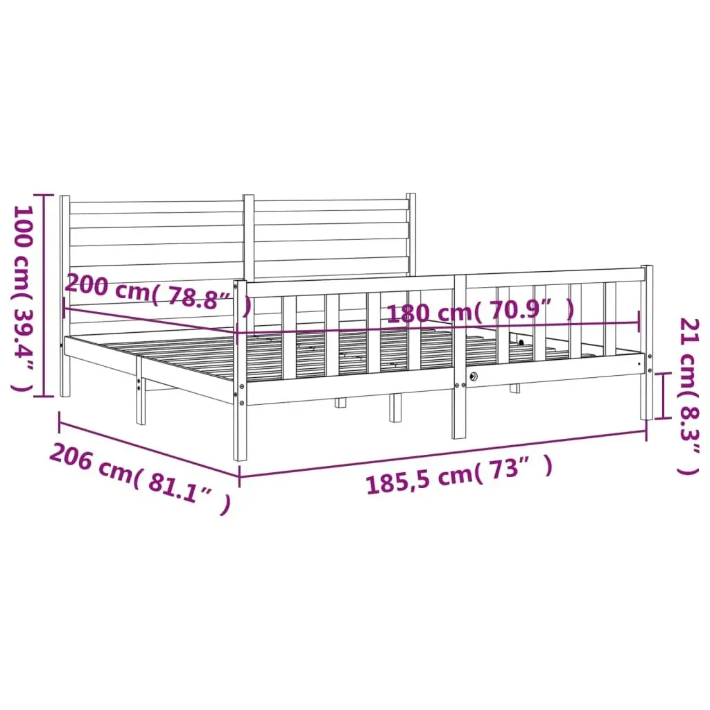 Bed Frame without Mattress Black 183x203 cm King Solid Wood Pine 3192055