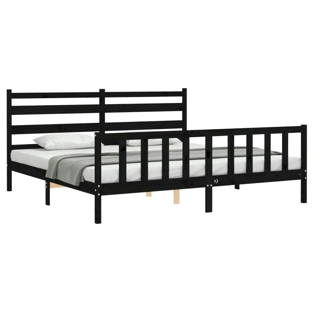 Bed Frame without Mattress Black 183x203 cm King Solid Wood Pine 3192055