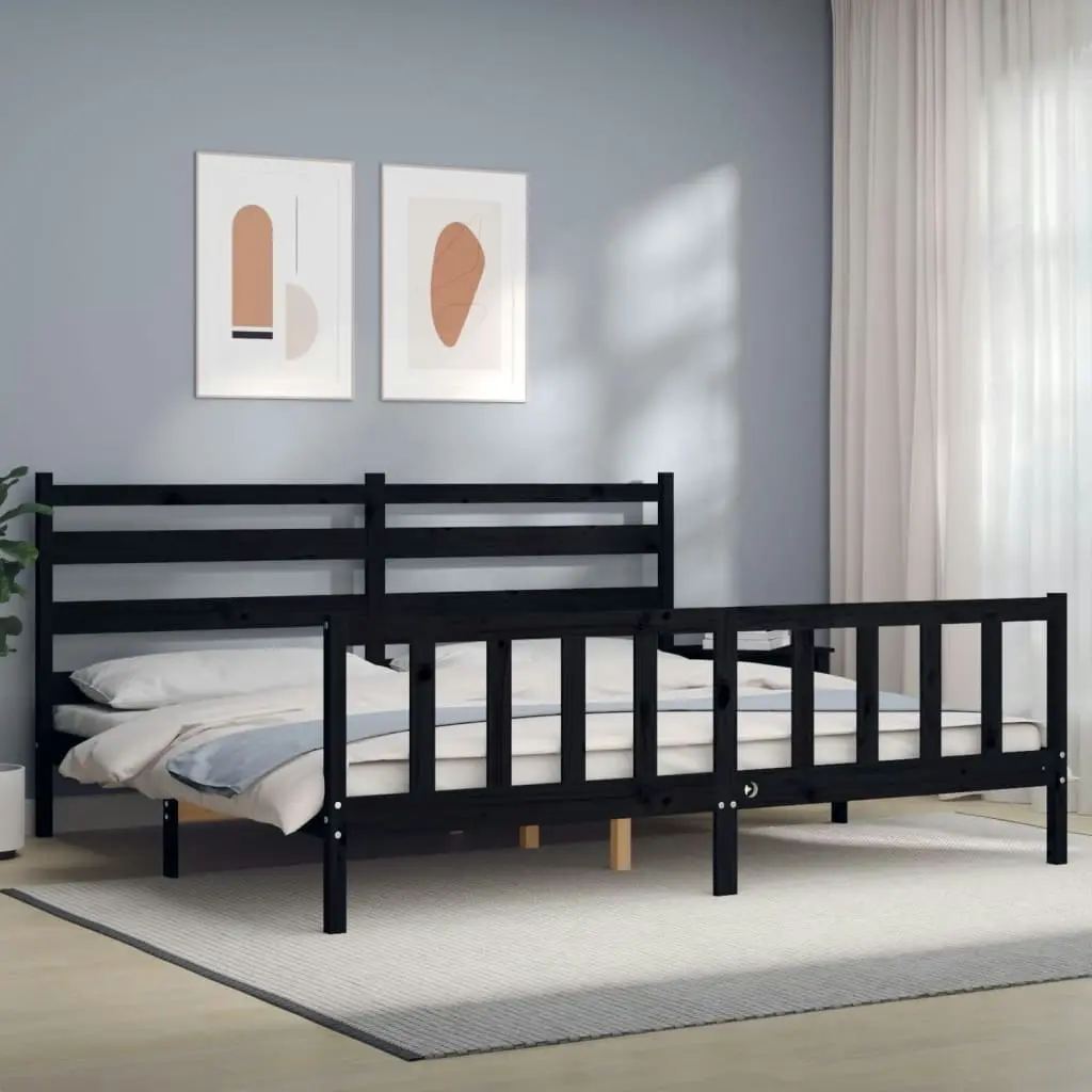 Bed Frame without Mattress Black 183x203 cm King Solid Wood Pine 3192055