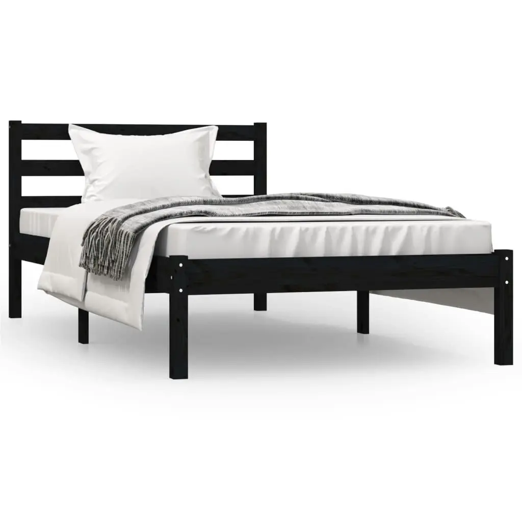 Bed Frame Solid Wood Pine 92x187 cm Single Size Black 810399