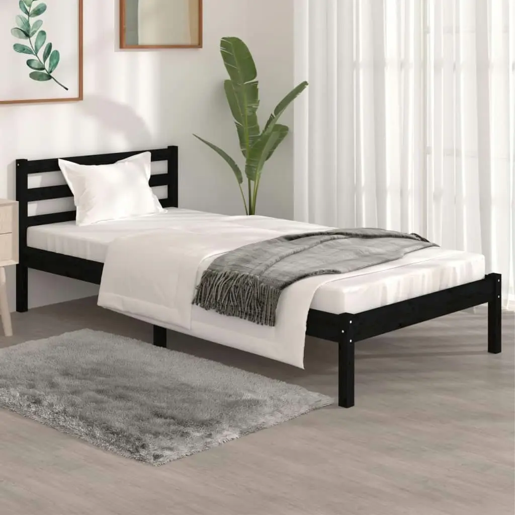 Bed Frame Solid Wood Pine 92x187 cm Single Size Black 810399