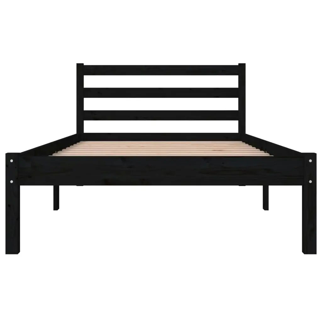 Bed Frame Solid Wood Pine 92x187 cm Single Size Black 810399