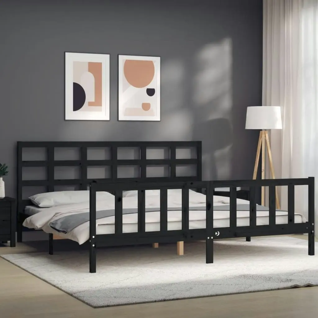 Bed Frame without Mattress Black 183x203 cm King Solid Wood Pine 3192120