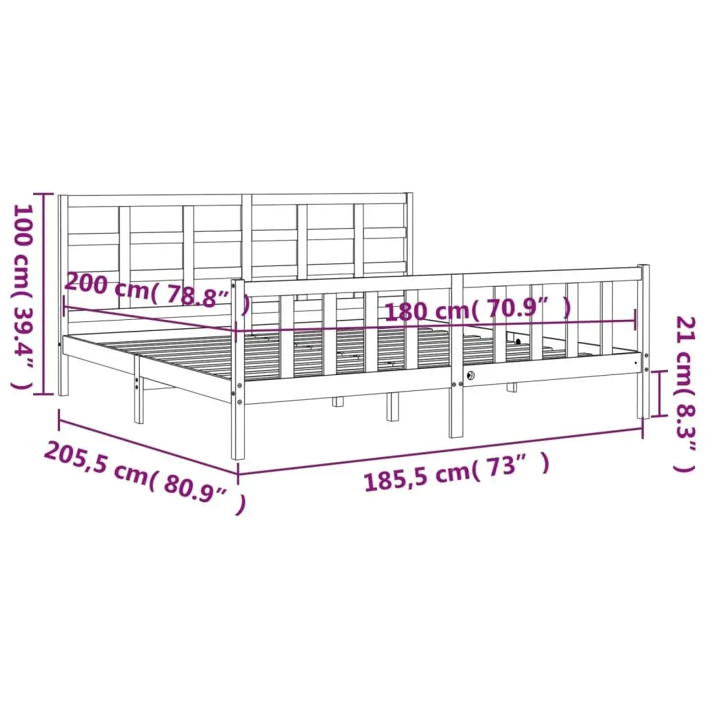 Bed Frame without Mattress Black 183x203 cm King Solid Wood Pine 3192120