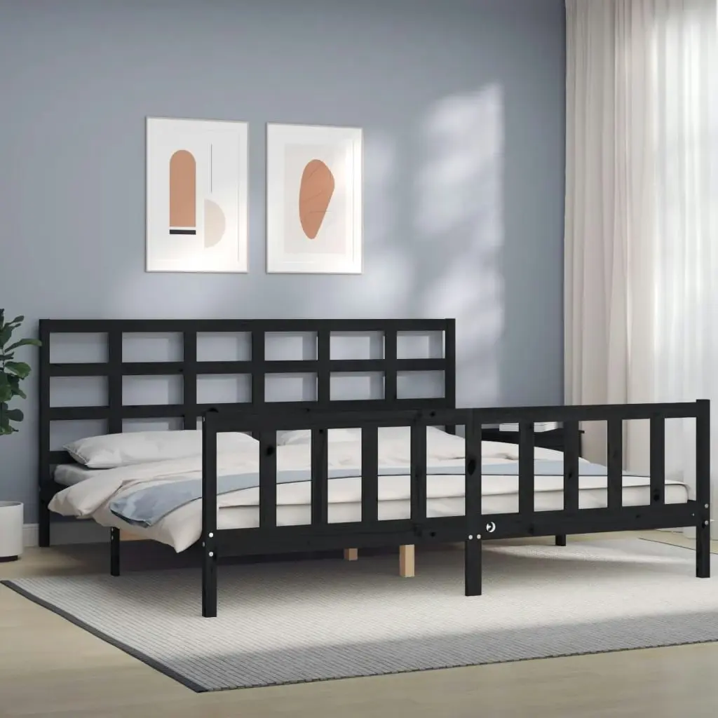 Bed Frame without Mattress Black 183x203 cm King Solid Wood Pine 3192120