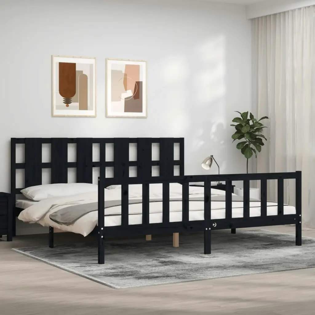 Bed Frame without Mattress Black 183x203 cm King Solid Wood Pine 3192250