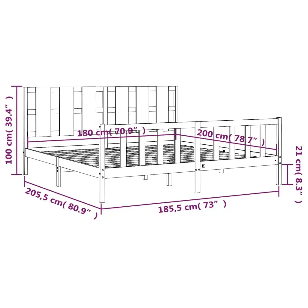 Bed Frame without Mattress Black 183x203 cm King Solid Wood Pine 3192250