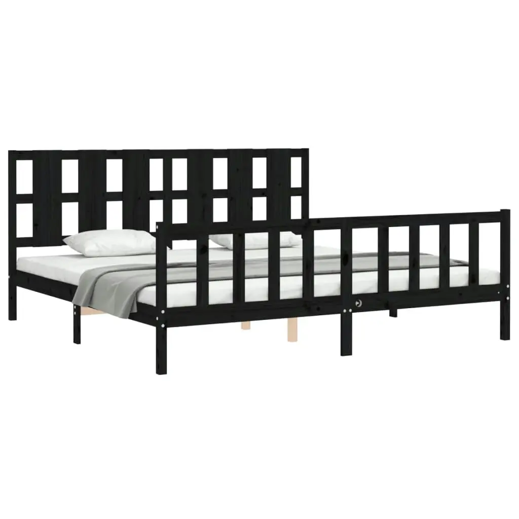 Bed Frame without Mattress Black 183x203 cm King Solid Wood Pine 3192250