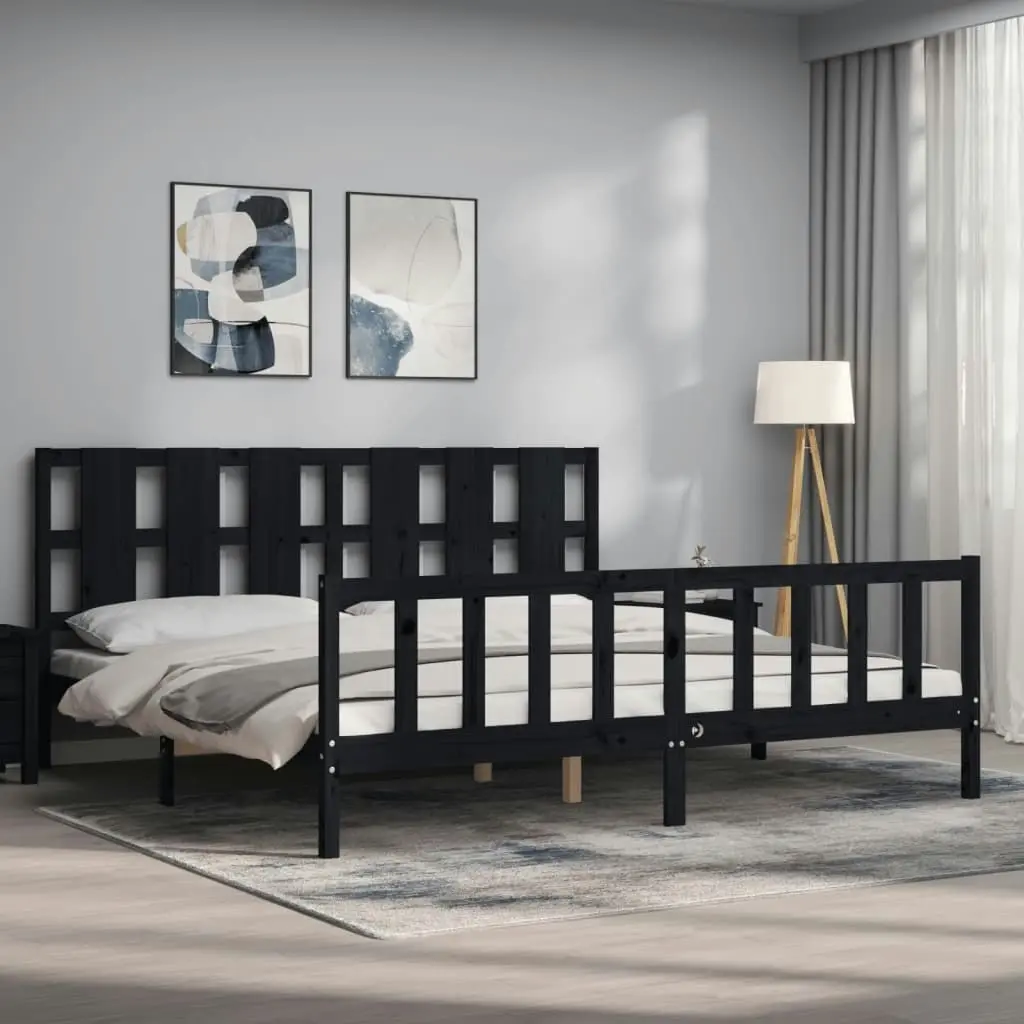 Bed Frame without Mattress Black 183x203 cm King Solid Wood Pine 3192250