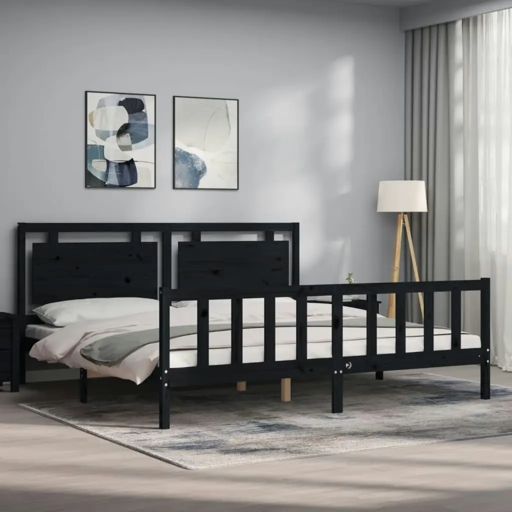 Bed Frame with Headboard Black 183x203 cm King Solid Wood 3192185