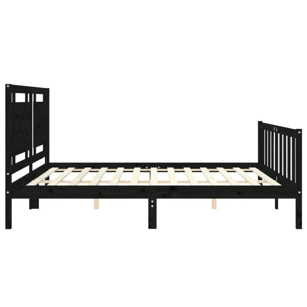 Bed Frame with Headboard Black 183x203 cm King Solid Wood 3192185