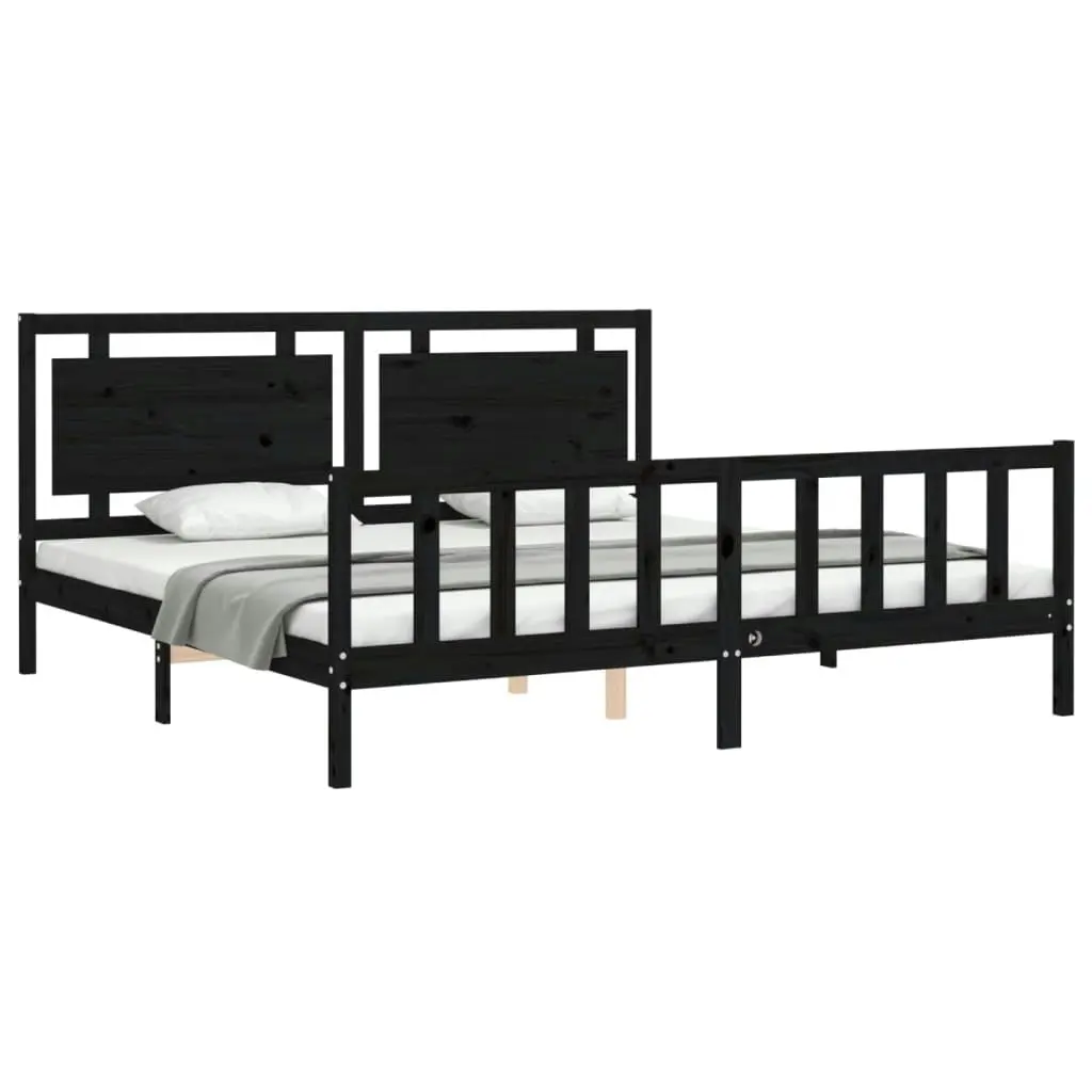 Bed Frame with Headboard Black 183x203 cm King Solid Wood 3192185