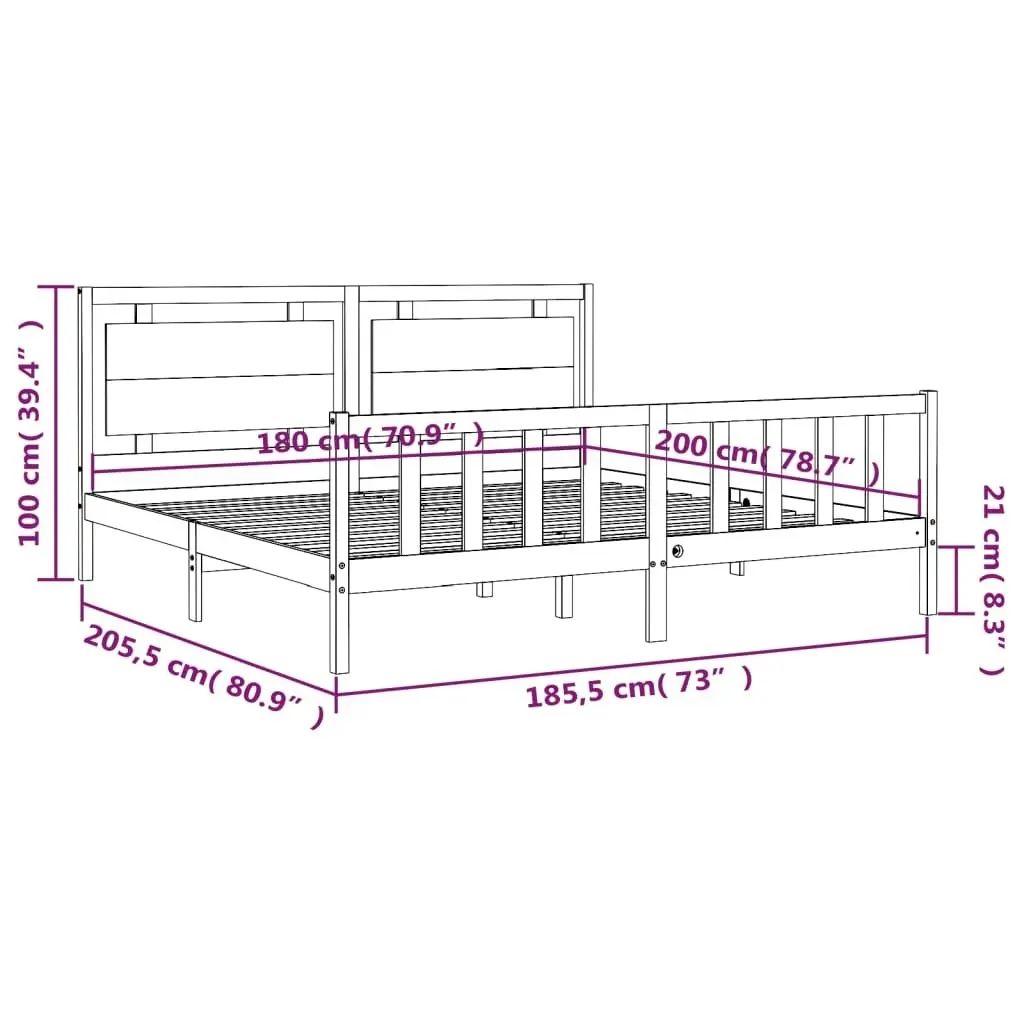 Bed Frame with Headboard Black 183x203 cm King Solid Wood 3192185