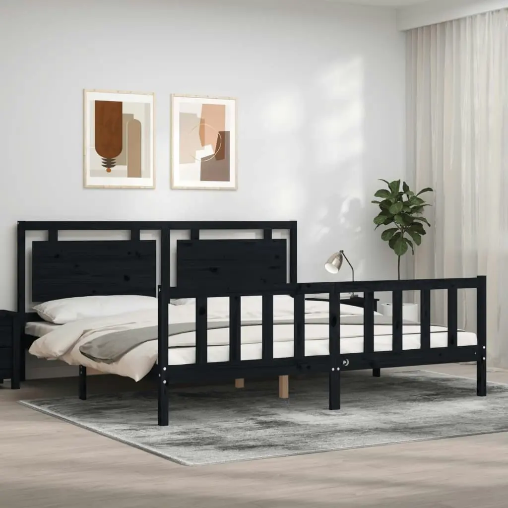 Bed Frame with Headboard Black 183x203 cm King Solid Wood 3192185