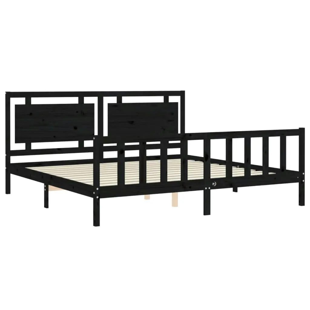 Bed Frame with Headboard Black 183x203 cm King Solid Wood 3192185