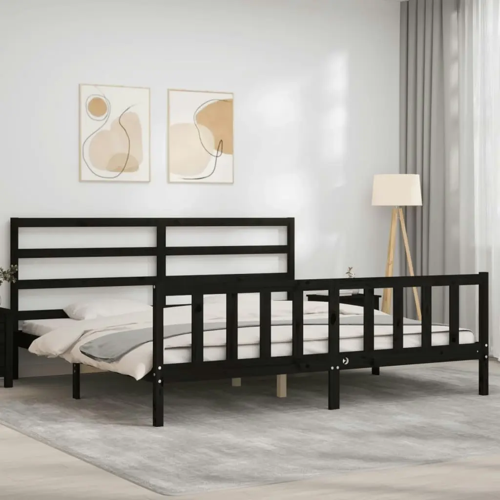 Bed Frame with Headboard Black 183x203 cm King Solid Wood 3191925