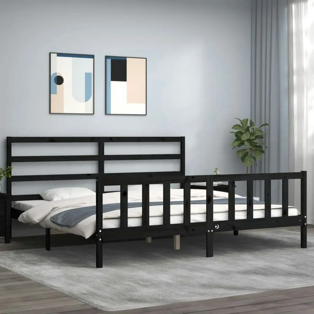 Bed Frame with Headboard Black 183x203 cm King Solid Wood 3191925