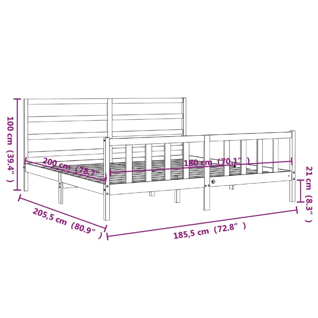 Bed Frame with Headboard Black 183x203 cm King Solid Wood 3191925