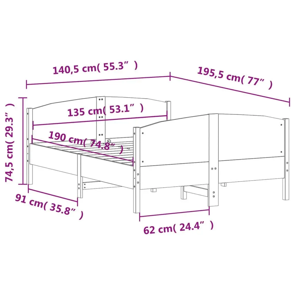 Bed Frame with Headboard 135x190 cm Solid Wood Pine 3216182