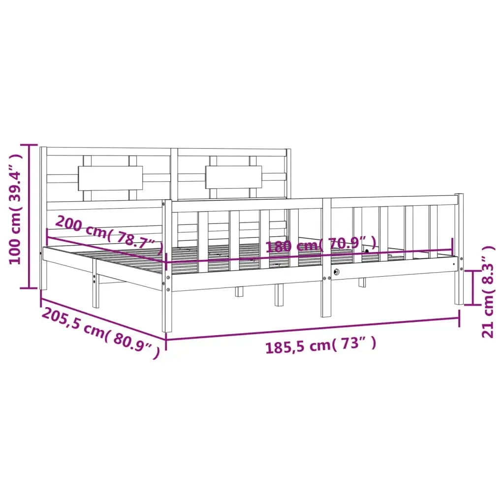 Bed Frame without Mattress Black 183x203 cm King Solid Wood Pine 3192575