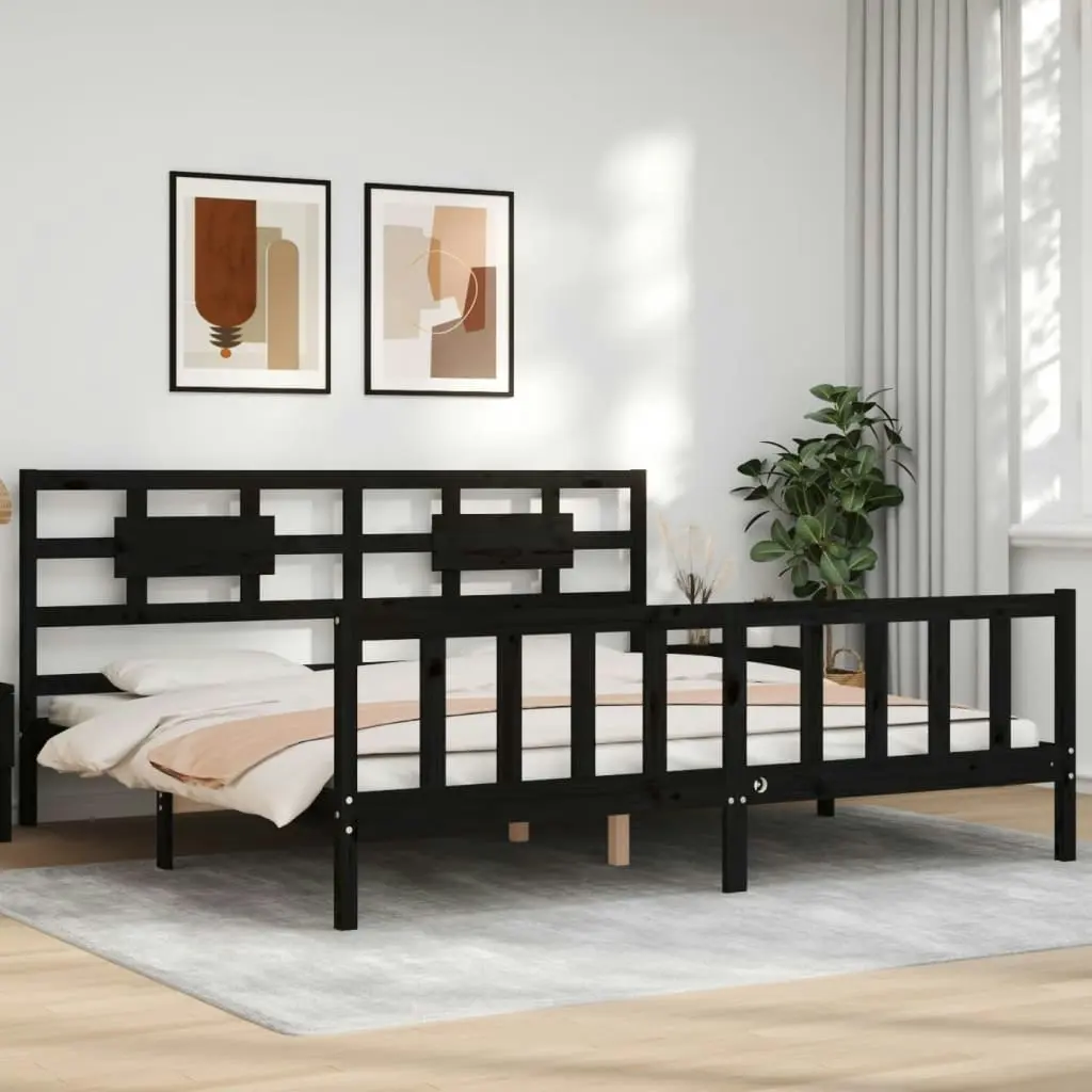 Bed Frame without Mattress Black 183x203 cm King Solid Wood Pine 3192575