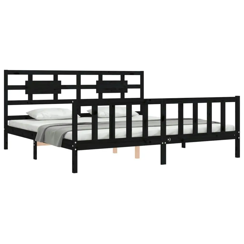 Bed Frame without Mattress Black 183x203 cm King Solid Wood Pine 3192575