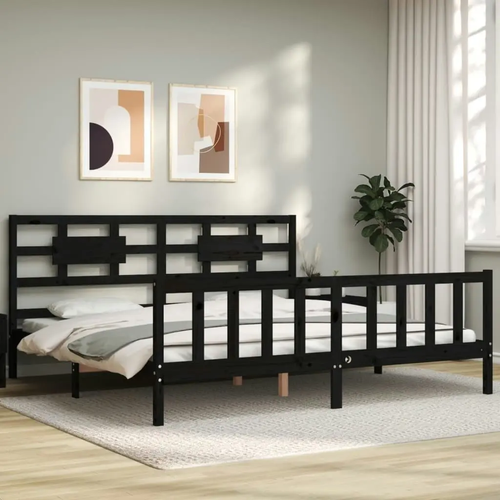 Bed Frame without Mattress Black 183x203 cm King Solid Wood Pine 3192575