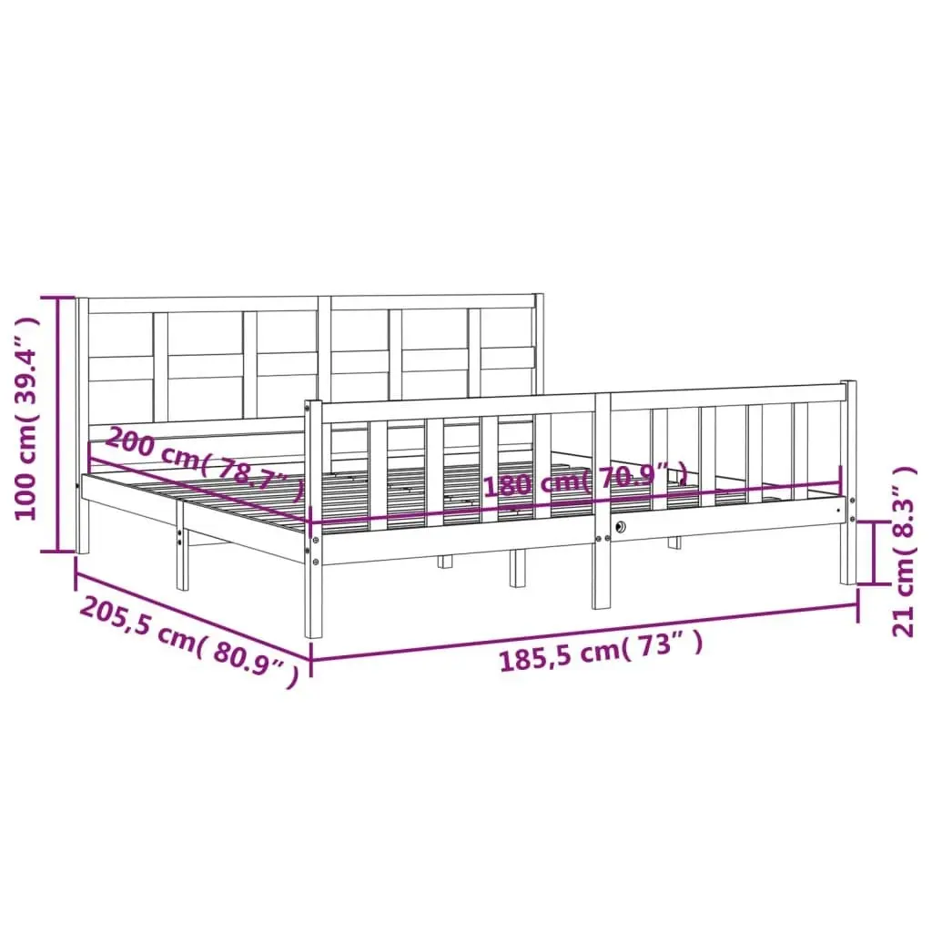 Bed Frame without Mattress Black 183x203 cm King Solid Wood Pine 3193030