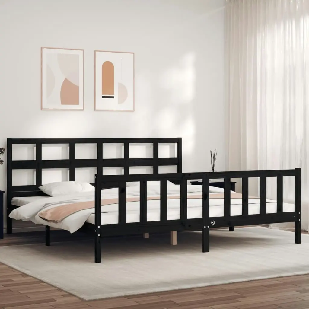 Bed Frame without Mattress Black 183x203 cm King Solid Wood Pine 3193030