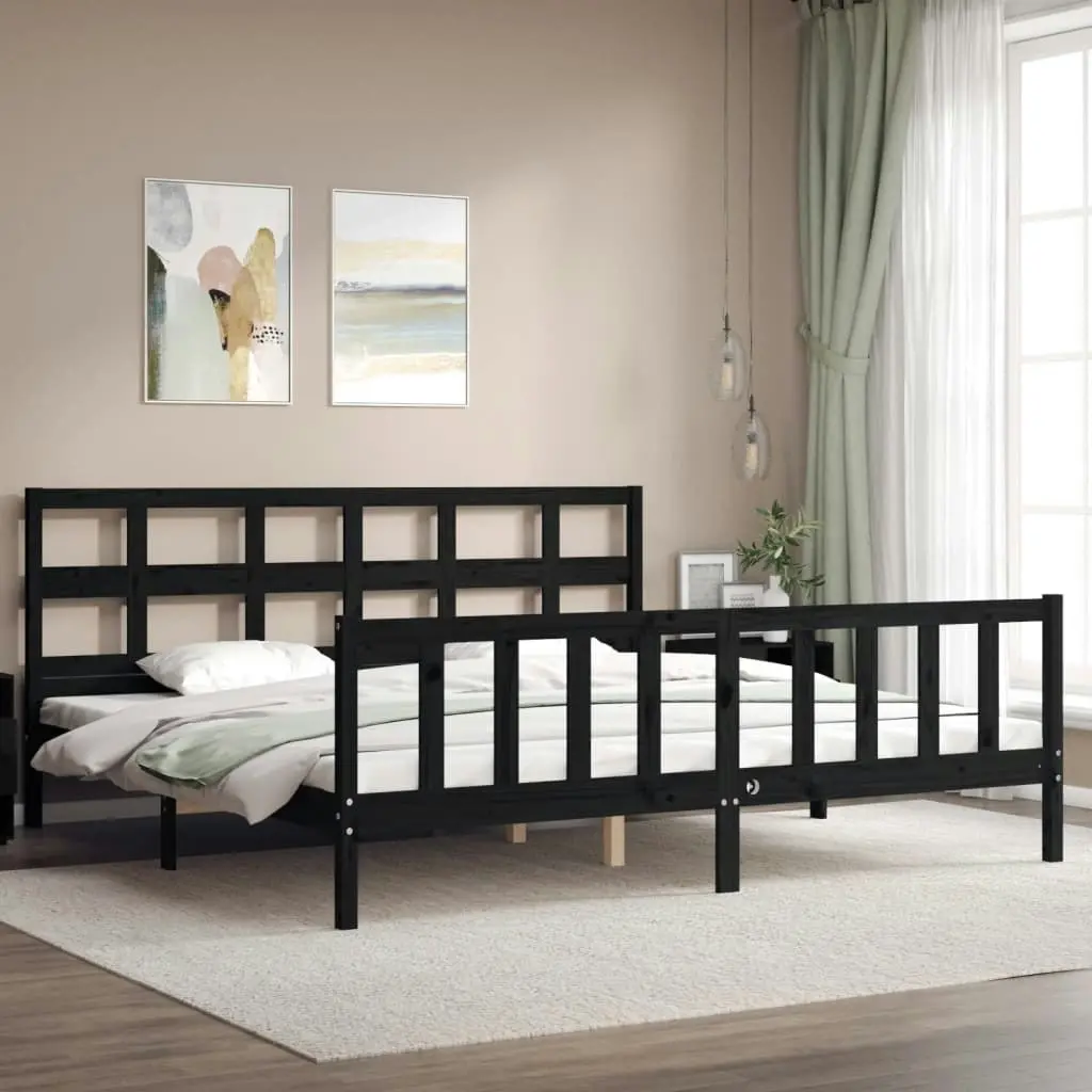 Bed Frame without Mattress Black 183x203 cm King Solid Wood Pine 3193030