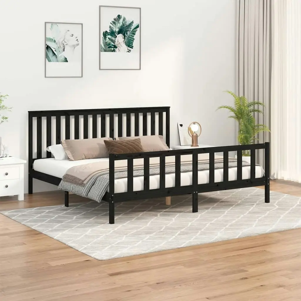 Bed Frame without Mattress Black Solid Wood Pine 183x203 cm King 3188225