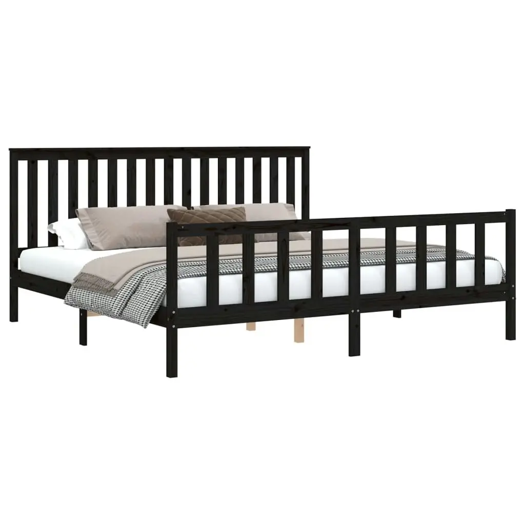 Bed Frame without Mattress Black Solid Wood Pine 183x203 cm King 3188225